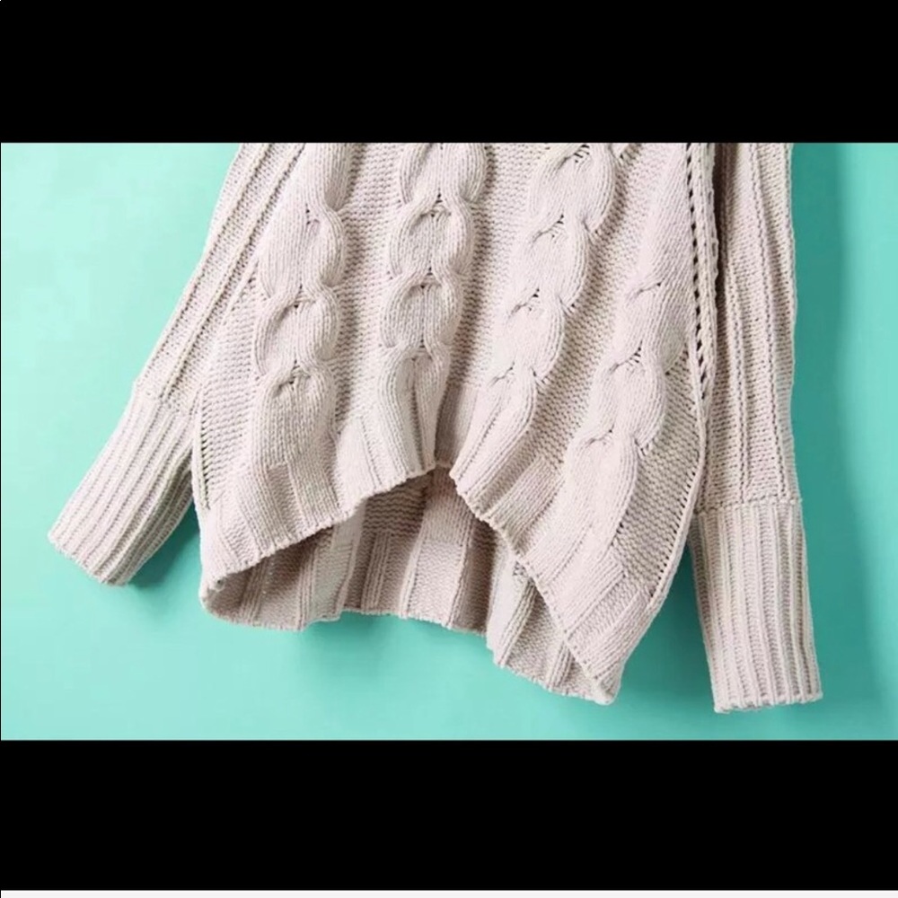 SOFT cowl neck tan beige cable knit sweater NWT - Picture 2 of 4